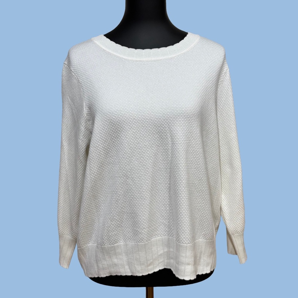 🕊️ Adrianna Papell || White Textured Crew Neck Sweater